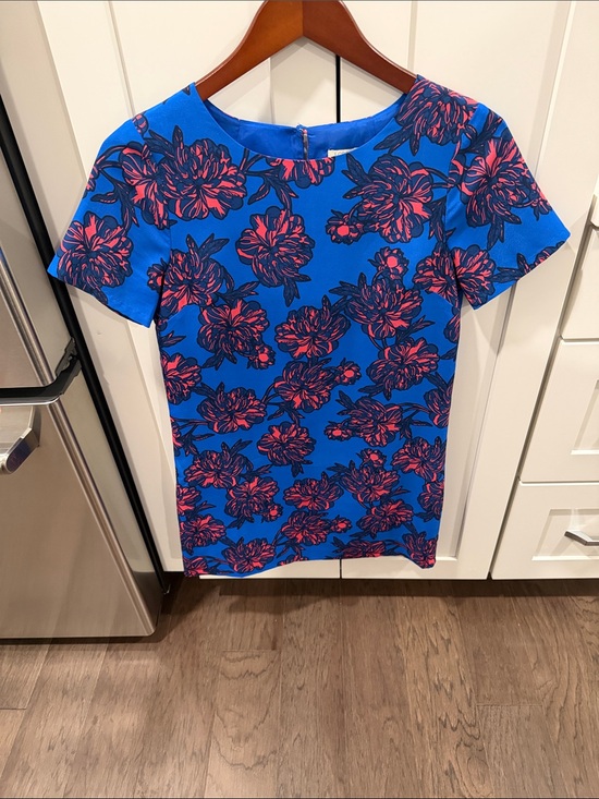 J. Crew Dresses & Skirts - J. Crew Cobalt Blue Short Sleeve with Pink Floral Motif Dress